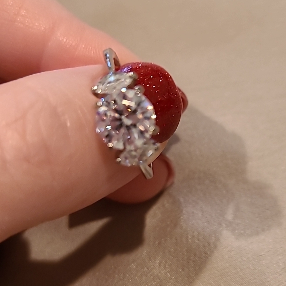 Cubic zirconia 3 stone stainless steel ring - Picture 7 of 8
